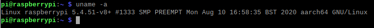 Terminal showing aarch64 addition to uname command. 