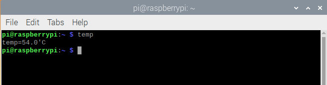 Output after using the temp alias on Raspberry Pi OS